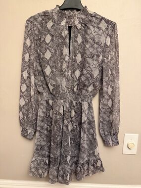 Wayf Gray Snake-Print Long Sleeve Mini Dress